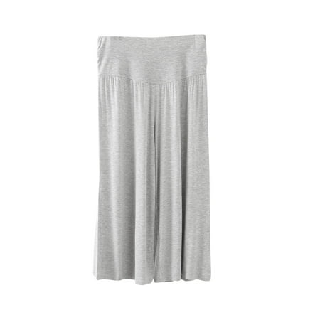 Stamzod Women s Wide Leg Palazzo Lounge Cropped Pants with Pockets Lightweight Comfy Pajama Capri Pants Sleepwear Gray-2 L