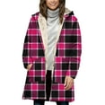 thumbnail image 5 of Women's Hooded Plaid Fleece Front Zip Sherpa Liner Long Cardigan Thermal Casual Winter Outwera With Pockets (XL, Hot Pink), 5 of 7