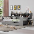 thumbnail image 3 of Tcbosik Full Size Corner Bed Frame with Writing Desk, Daybed with Open Shelves and 2 Storage Drawers, Sofa Bed for Living Room, Bedroom, Easy Assembly, Gray, 3 of 9