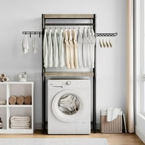 Luku 30" Laundry Shelf with Drying Racks | Space-Saving Adjustable Over-Washer Storage Organizer | 4-Tier Bathroom & Laundry Room Shelving Unit