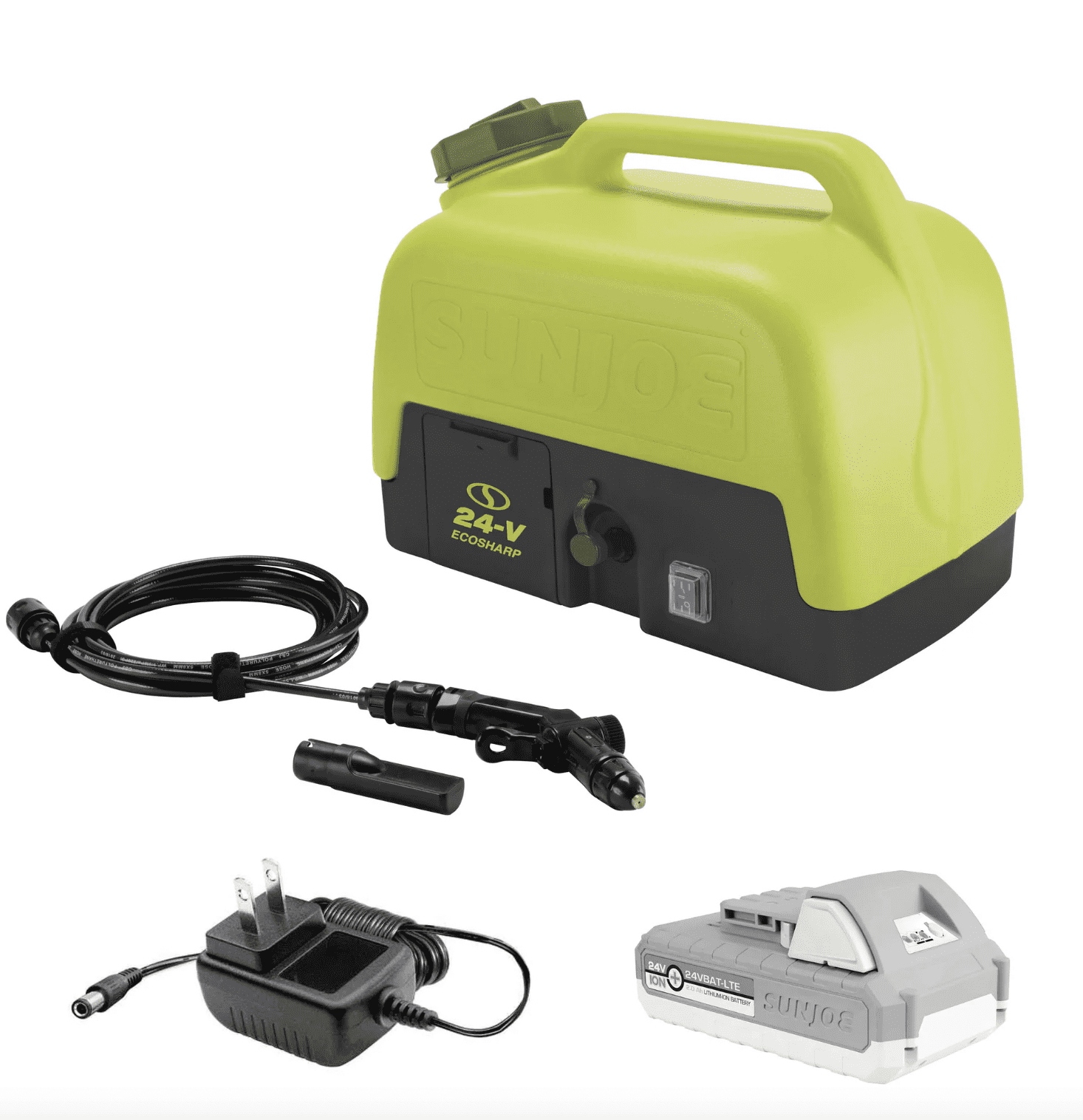 Restored Premium Sun Joe 24V ION+ Cordless Portable Sink/Shower Spray Washer Kit 2.0Ah Battery (Refurbished)