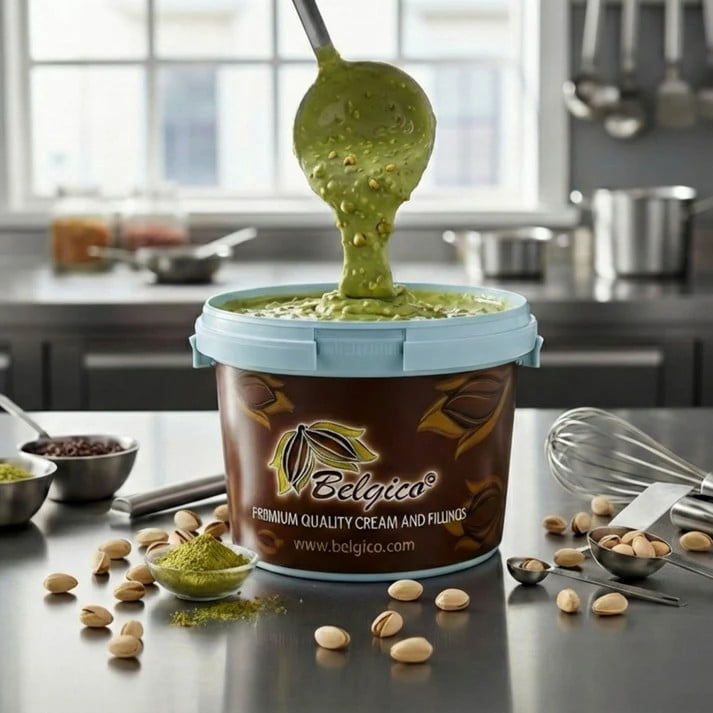 Belgico Bulk Pistachio Crunch sauce – 8.8 lb (4kg) Gourmet Spread for Pastries, Gelato, Knafeh & Dubai Chocolate Bars – Commercial-Grade Filling & Topping