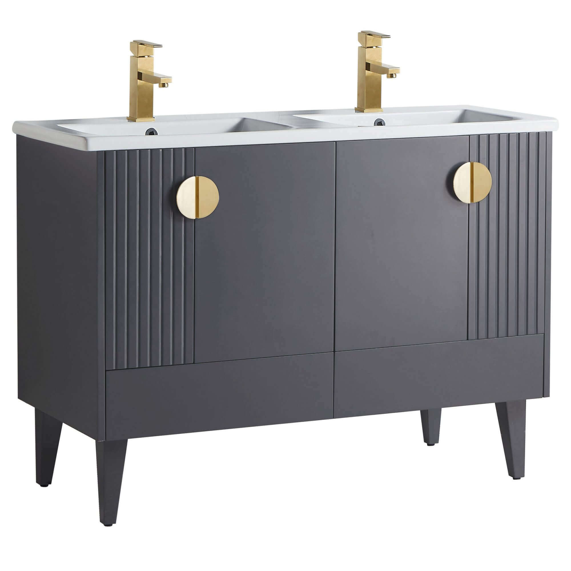Venezian Collection 48" Double Rock Gray Bathroom Vanity, Brass