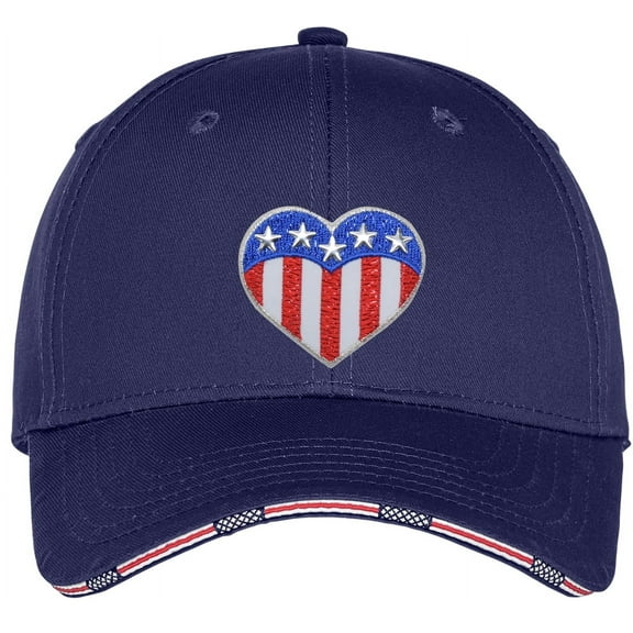 Adult Patriotic Heart Patch Americana Style Adjustable Cotton Twill Hat Cap - Blue Crush