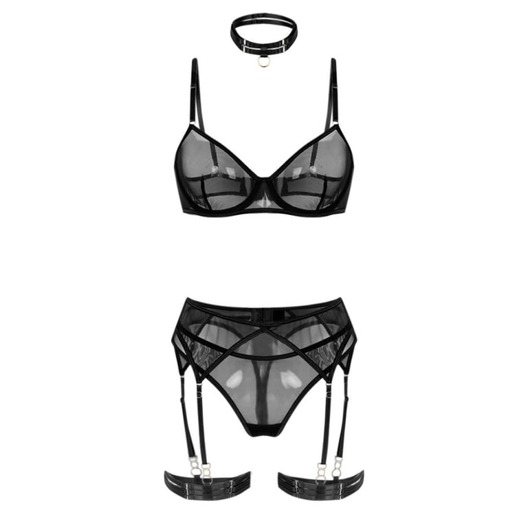  sexy transparent underwear hollow fabric bra and panty set  Black: Clothing, Shoes & Jewelry