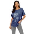 thumbnail image 3 of LUXUR Femmes Été Tops Pissenlit Impression T-shirt Manches Courtes T-shirt Mode Pull Col Rond Shirt Bleu XL, 3 of 3