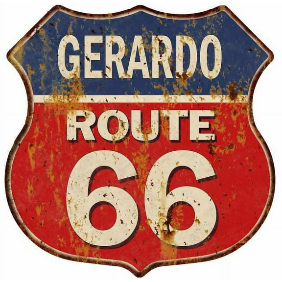 GERARDO Route 66 Sign Shield Metal Gift Man Cave Red 211110005407