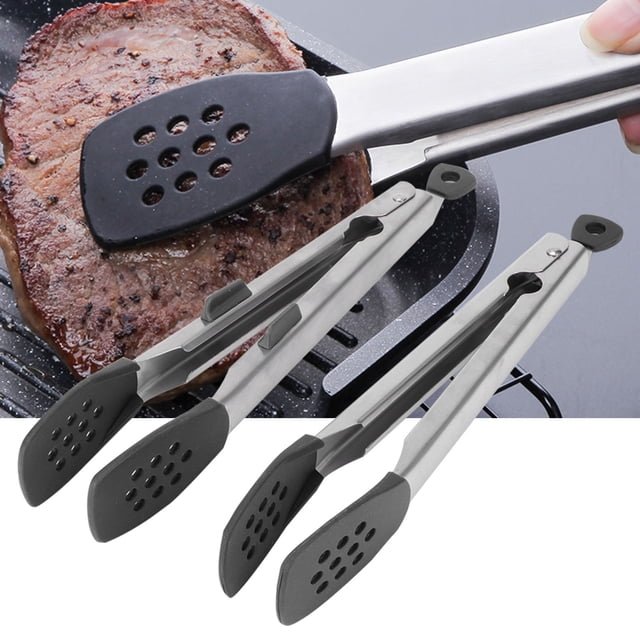 Pince Alimentaire en Acier Inoxydable avec Poignée en Silicone pour Cuisson de Salade Barbecue, Ensemble de 2 Pcs