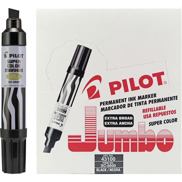 Rotuladores permanentes PILOT Super Color Jumbo, 12 unidades, tinta negra