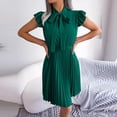 thumbnail image 4 of Robes d'Été Décontractées pour Femmes Col Noué Robe Formelle Élégante Plissée Manches à Volants Robe de Cocktail de Travail, 4 of 7