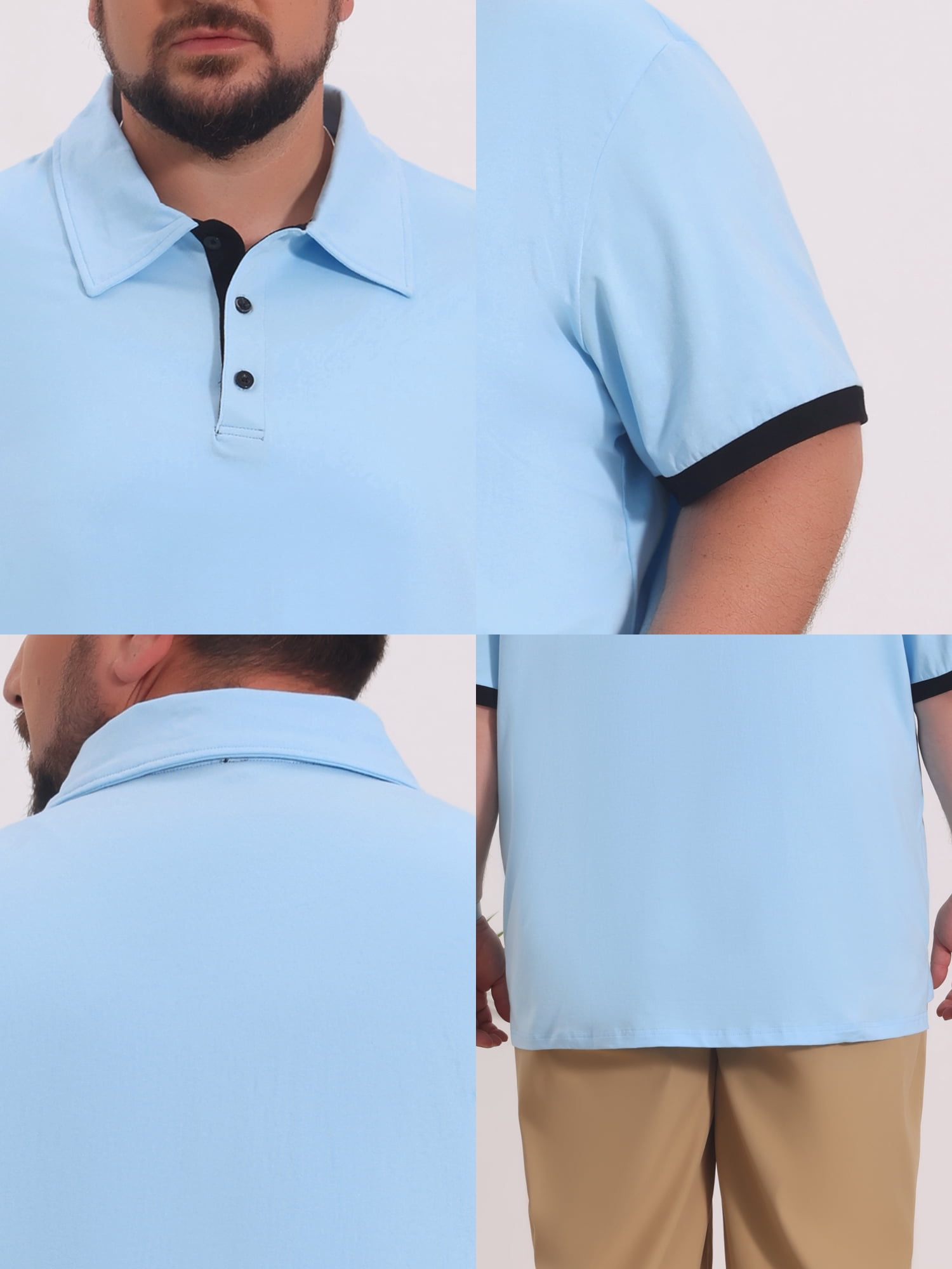 DARING DIVA Men's Big Tall Business Short Sleeve Office Knitted Golf Shirts XL Light Blue