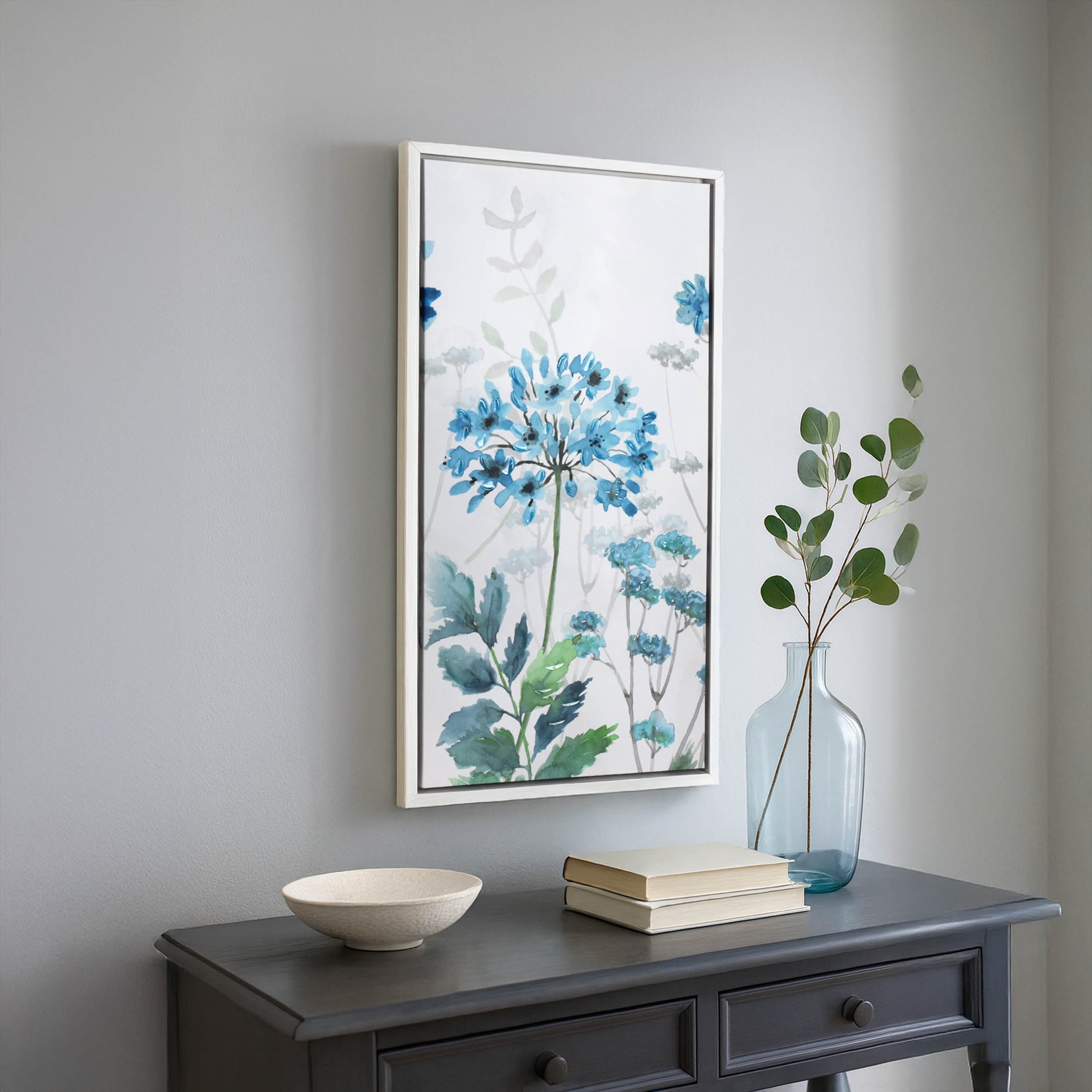 Crystal Art Gallery CA Danhui Nai Blue Agapanthus Floral Framed Canvas Art, 14.8" x 28.5", Modern