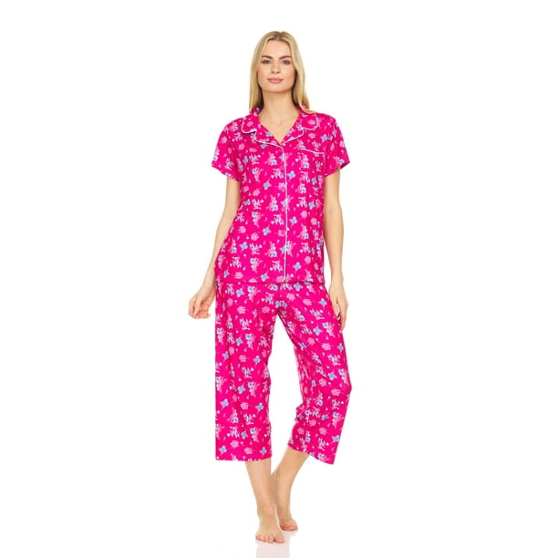 8101C Womens Sleepwear Woman Short Sleeve Button Down Pajamas Capri set ...