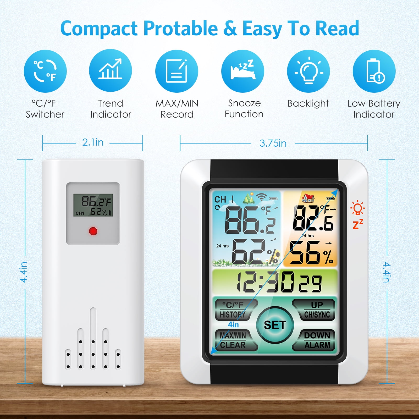 Digital Indoor, Outdoor Thermometer °F