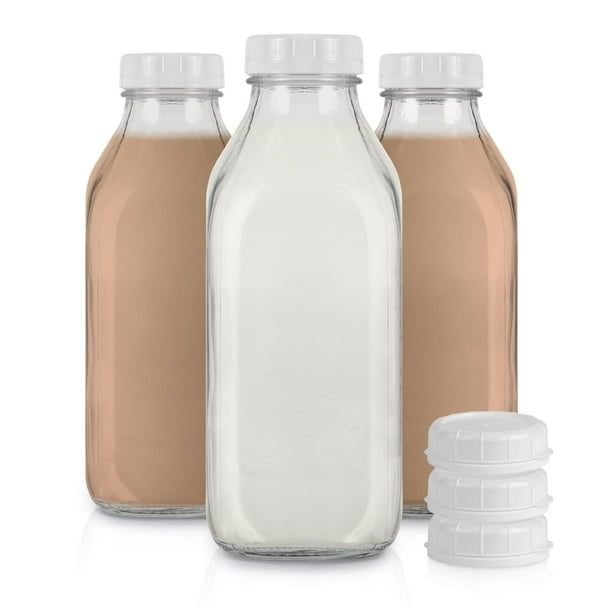 Botellas de Vidrio para Leche para Tu Hogar 1L con Tapa (Pack de 3)