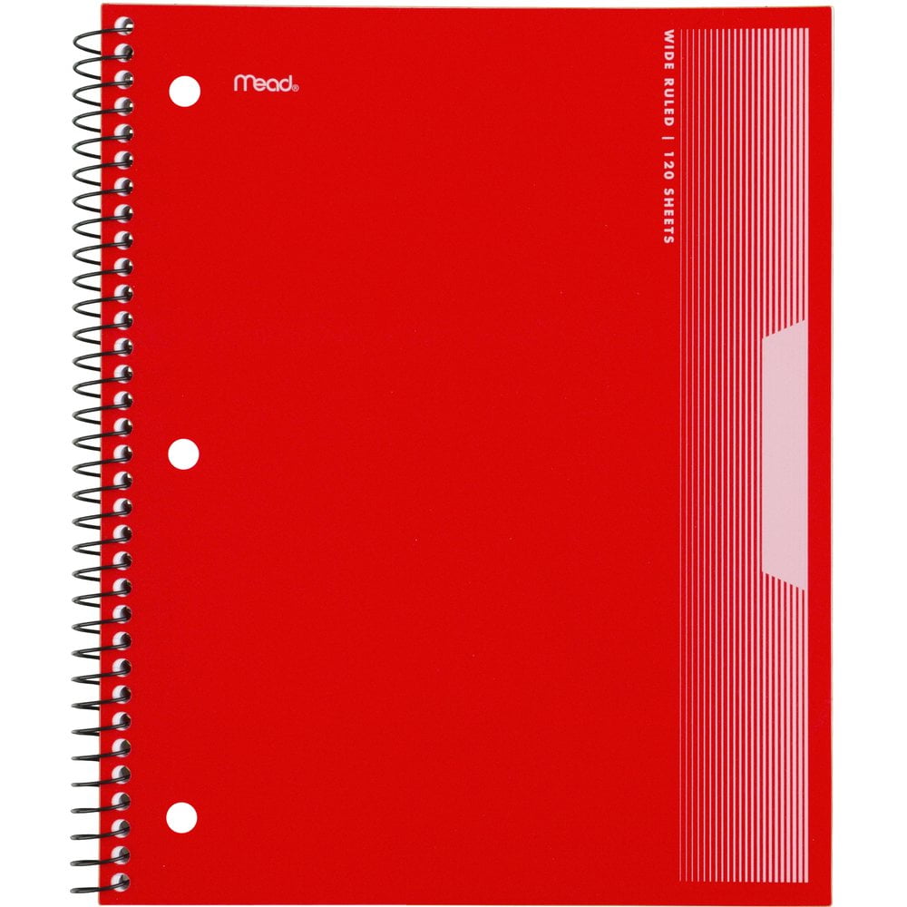 Mead Spiral Notebook, 3 Subject, Wide Ruled, 8 1/2" x 11", Red