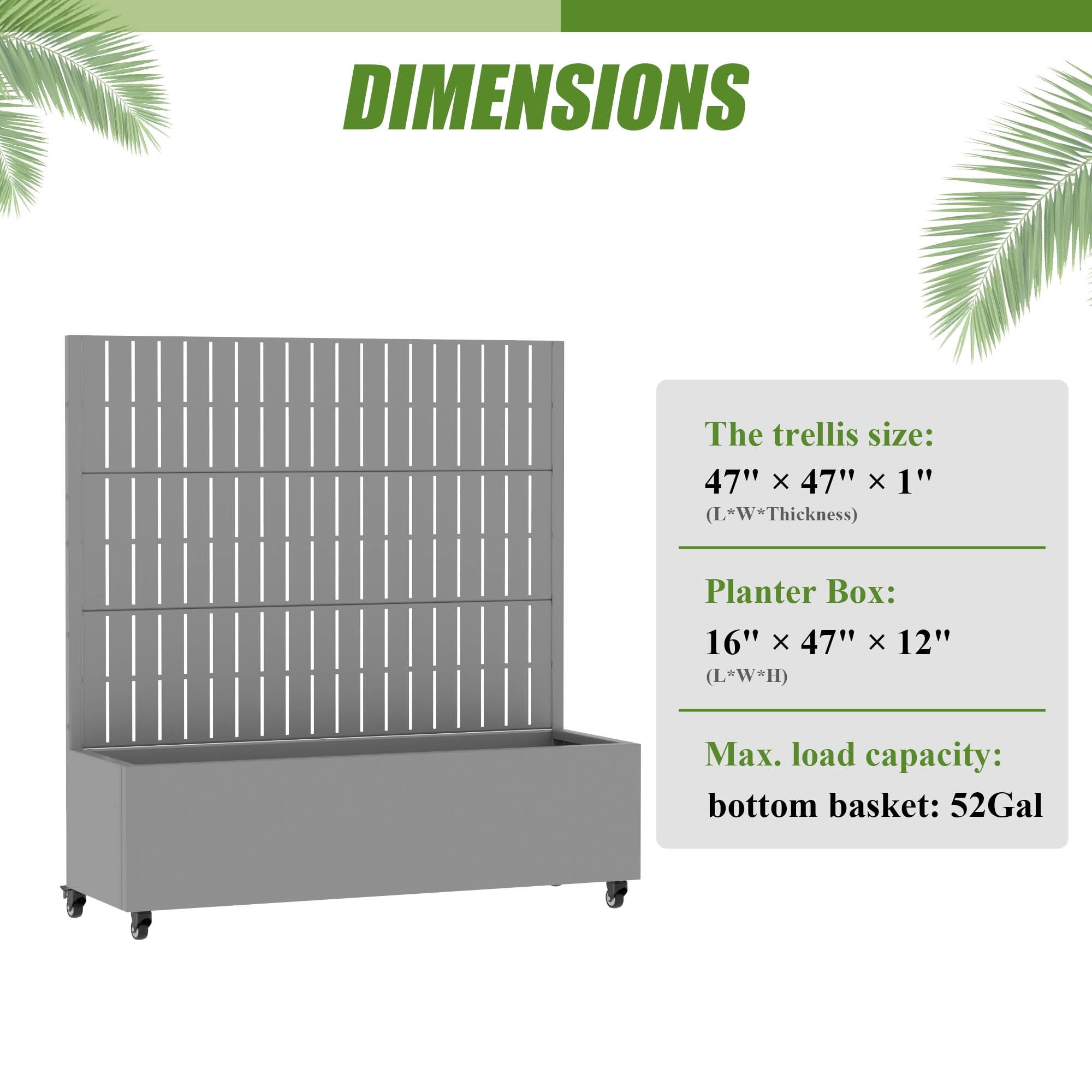 MAYEERTY 47X47" Metal Outdoor Gray Privacy Screen with Planter Box for Backyard & Garden, 3 Piece Set