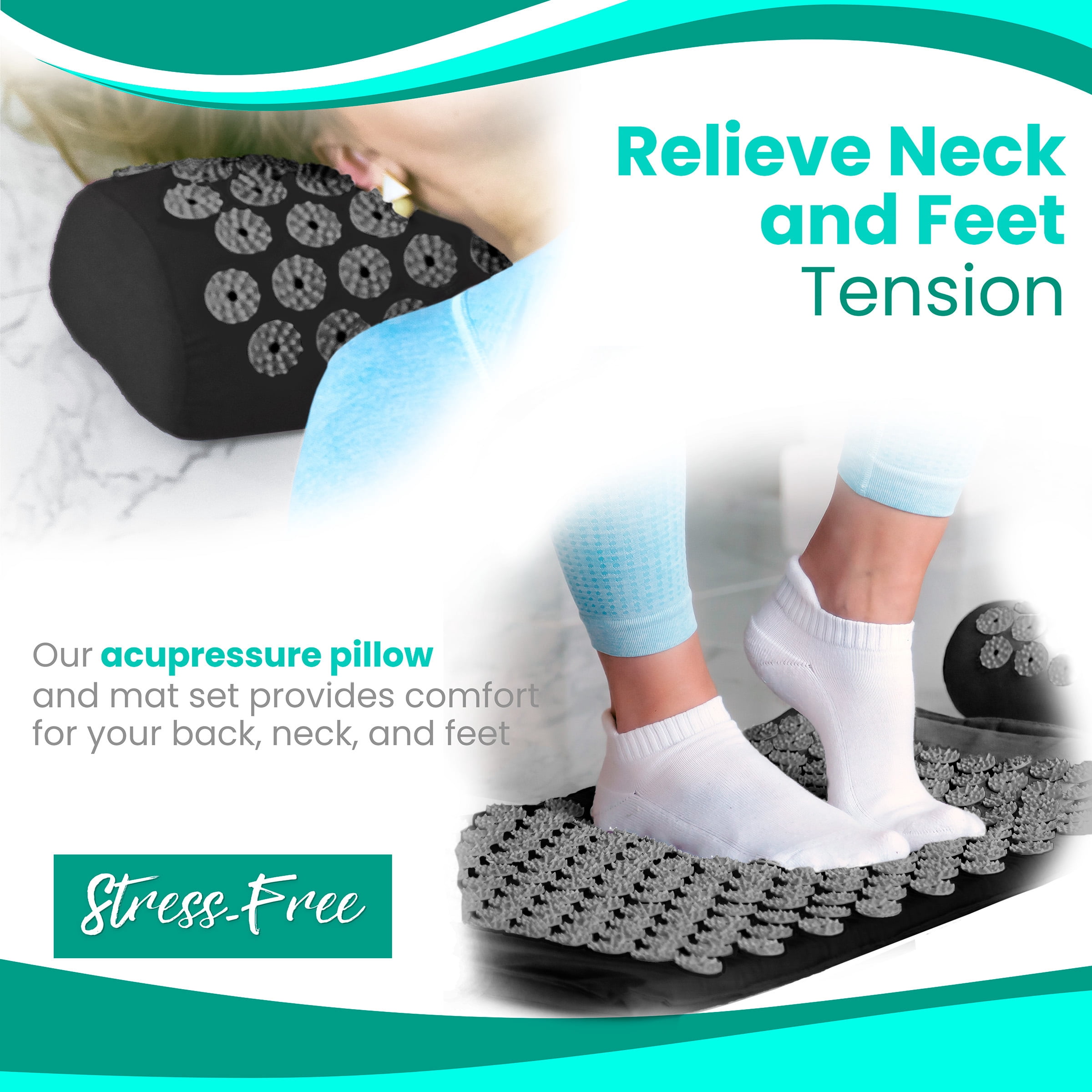Sivan Health and Fitness Large Acupressure Mat and Pillow Set - Grounding Mat for Stress, Back & Neck Pain - Acupuncture Point Massage Mat - Includes Carry Bag