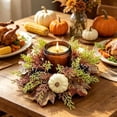 thumbnail image 5 of Artificial Fall Pumpkin Candle Ring for Harvest Home Decor, Rustic Faux Maple Leaf Candle Holder Wreath, Thanksgiving Table Centerpiece Decor, Seasonal Autumn Accent Ring, 5 of 6