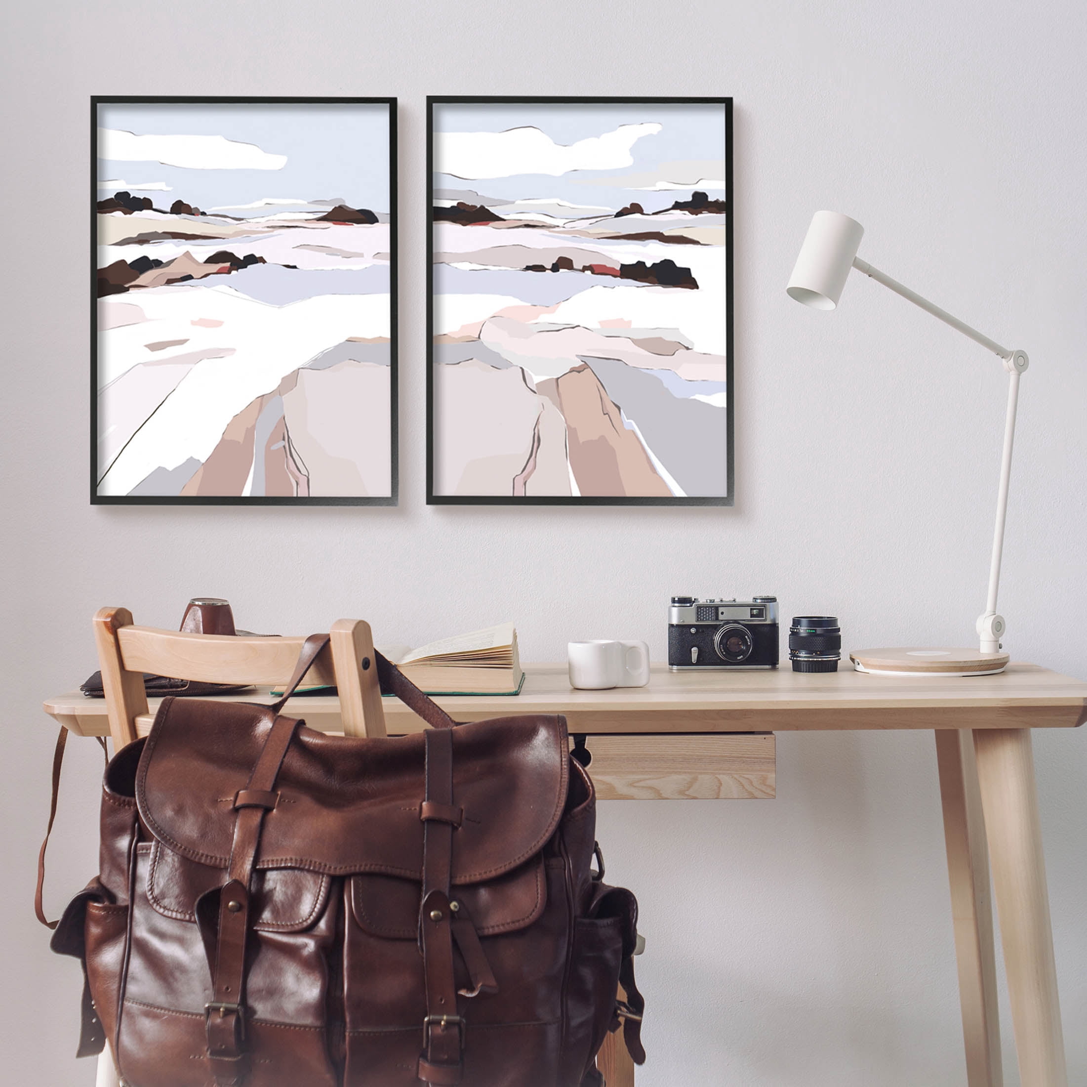 Stupell Industries Abstract Frosty View Landscape Graphic Art Black Framed Art Print Wall Art, Set of 2, Design by Nikita Jariwala