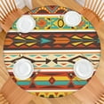 thumbnail image 2 of Ethnic Geometric Striped Pattern Round Fitted Tablecloth with Elastic Edge,Dining Table Cover Waterproof,Outdoor Round Tablecloth for Camping,Dining,Indoor and Outdoor, 2 of 7