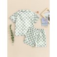 thumbnail image 6 of Toddler Boys Girls Summer 2PCS Pajama Sets Lapel Checkerboard Print Short Sleeve Lapel Shirt Top Elastic Shorts Kids Sleepwear Summer Outfits, 6 of 9