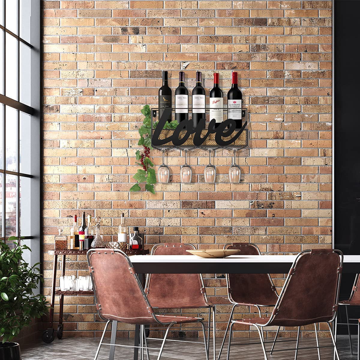 Wall Mounted Metal Wine Rack,4 Long Stem Glass Holder & Wine Cork Storage Wine,Wall Deco Display Rack for Home,Room,Living Room,Kitchen 