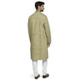 thumbnail image 4 of Ethnix Men's Mandarin Collar Solid Coral Space Dye with Hand Embroidered Placket Long Kurta Tunic; Olive; S, 4 of 4