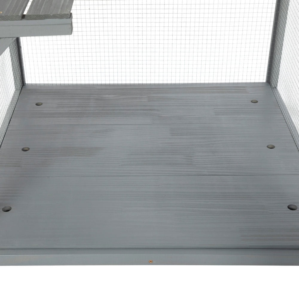 Spaco 70-Inch Cat Window Catio House, Outdoor Wood Cat Enclosure with Wheels and Platforms, Gray