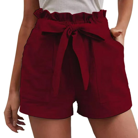 Sngxgn Womens Casual Comfy Shorts Summer with Pockets Wide Leg Cotton Short(Red,S)