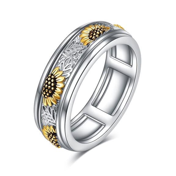 YAFEINI Sterling Silver Sunflower Flower Anxiety Spinner Rings Rotatable Fidget Rings for Women Relieve Stress Gift(7 Size)
