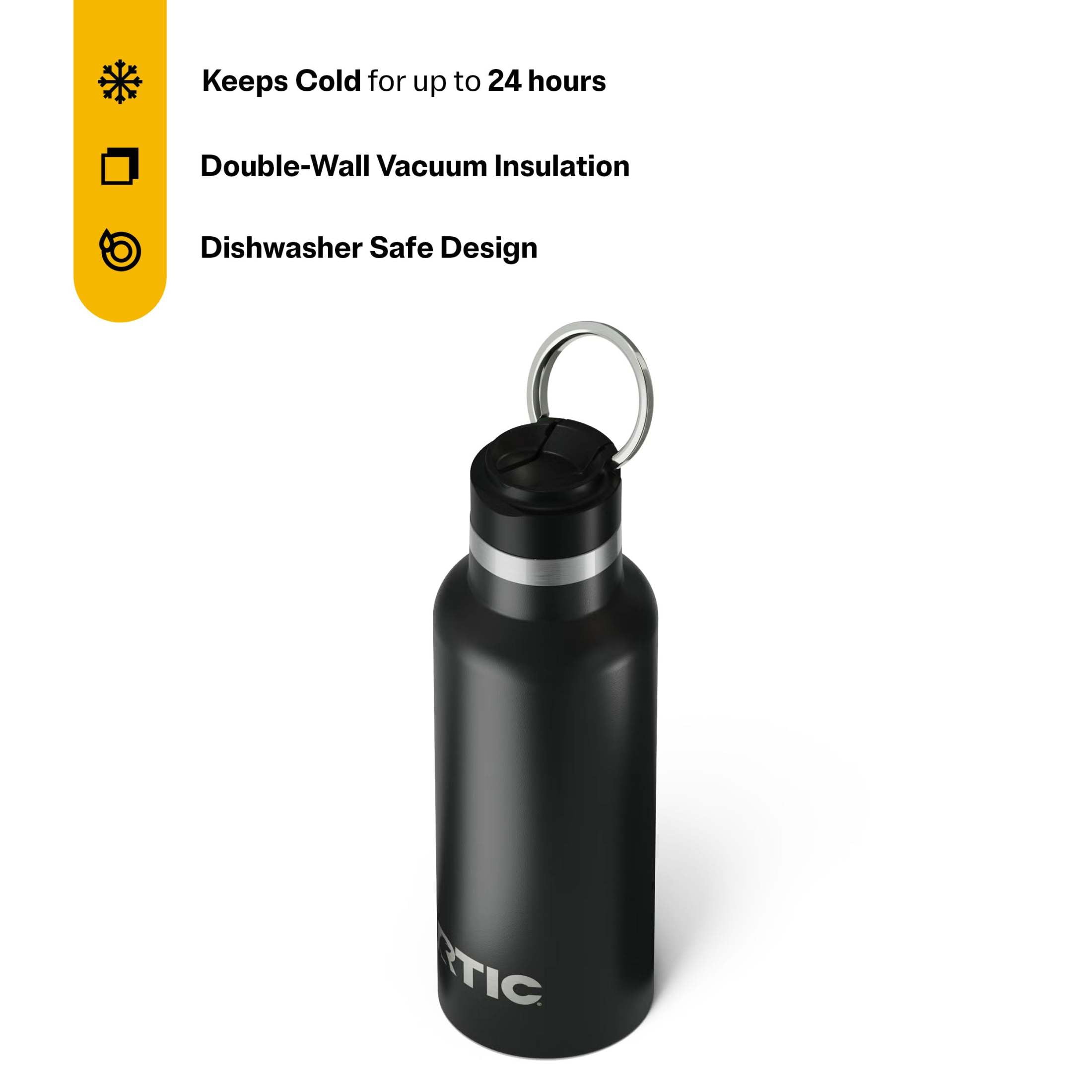 RTIC 16 oz Ceramic Lined Insulated Journey Water Bottle, Leak-Proof Lid, Black