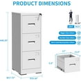 thumbnail image 3 of 3 Drawer File Cabinet with Lock and Card Slot, Steel Vertical Filing Cabinets for Home Office, Small Metal File Cabinets for Hanging Legal Letter Size Files, Assembly Required(White), 3 of 12