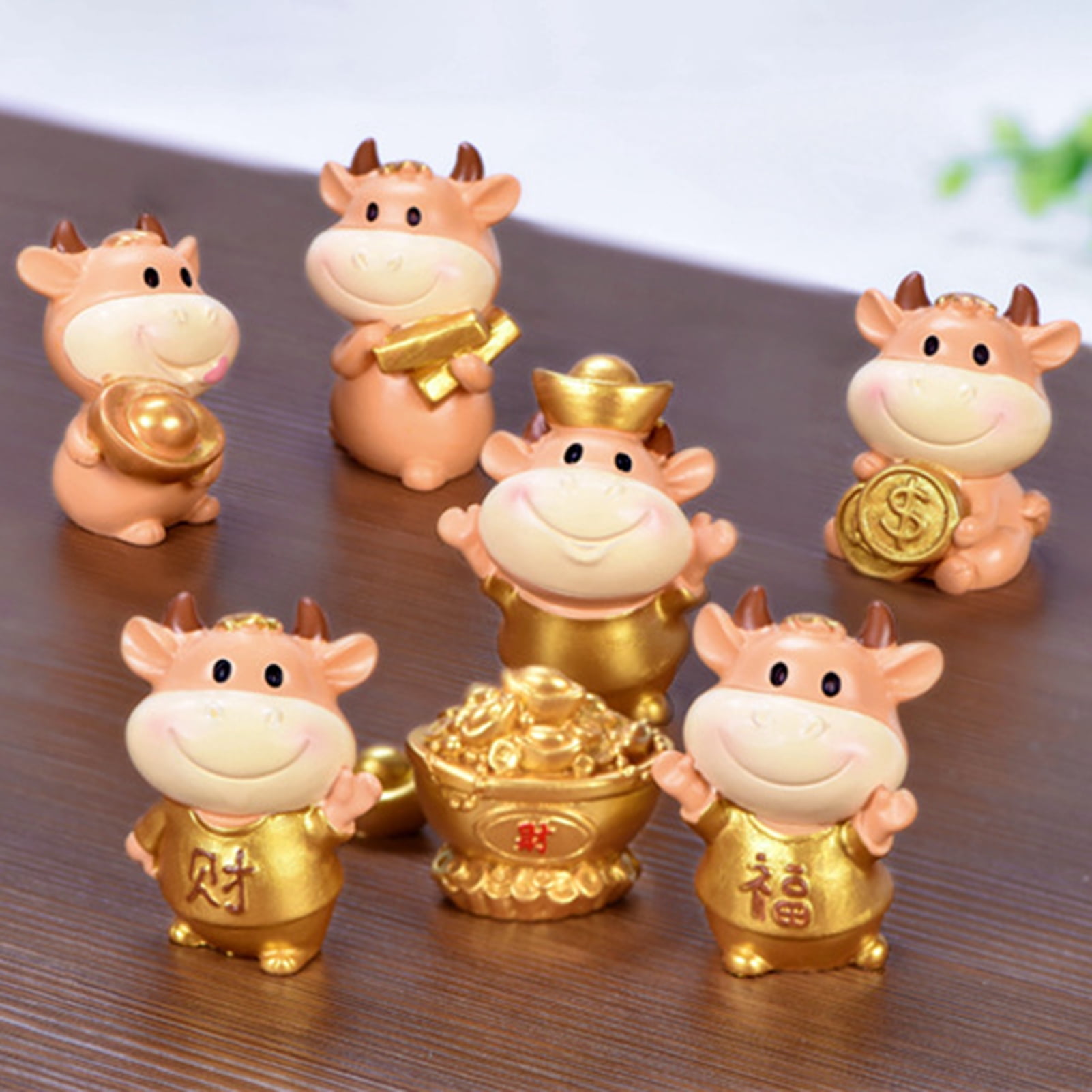 Cute Gold Ox Ornament Resin DIY Animal Figurines Car Desktop Decor Gift Utility Cute Gold Ox Ornament Resin DIY Animal Figurines Car Desktop Decor Gift Utility