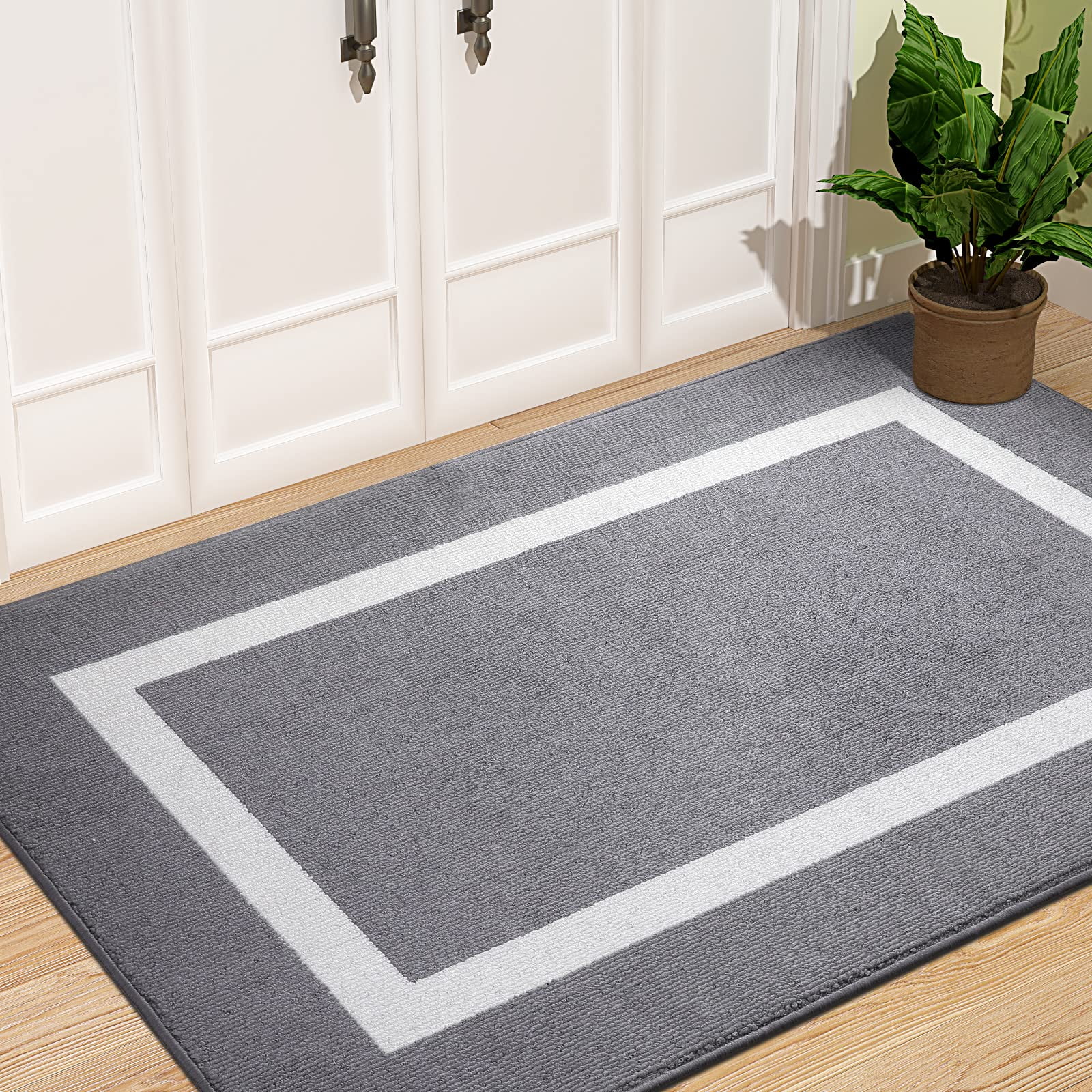 OLANLY Indoor Door Mat, 32x20, Non-Slip Absorbent Resist Dirt Entrance Mat,  Washable Low-Profile Inside Entry Doormats for Entryway, Grey