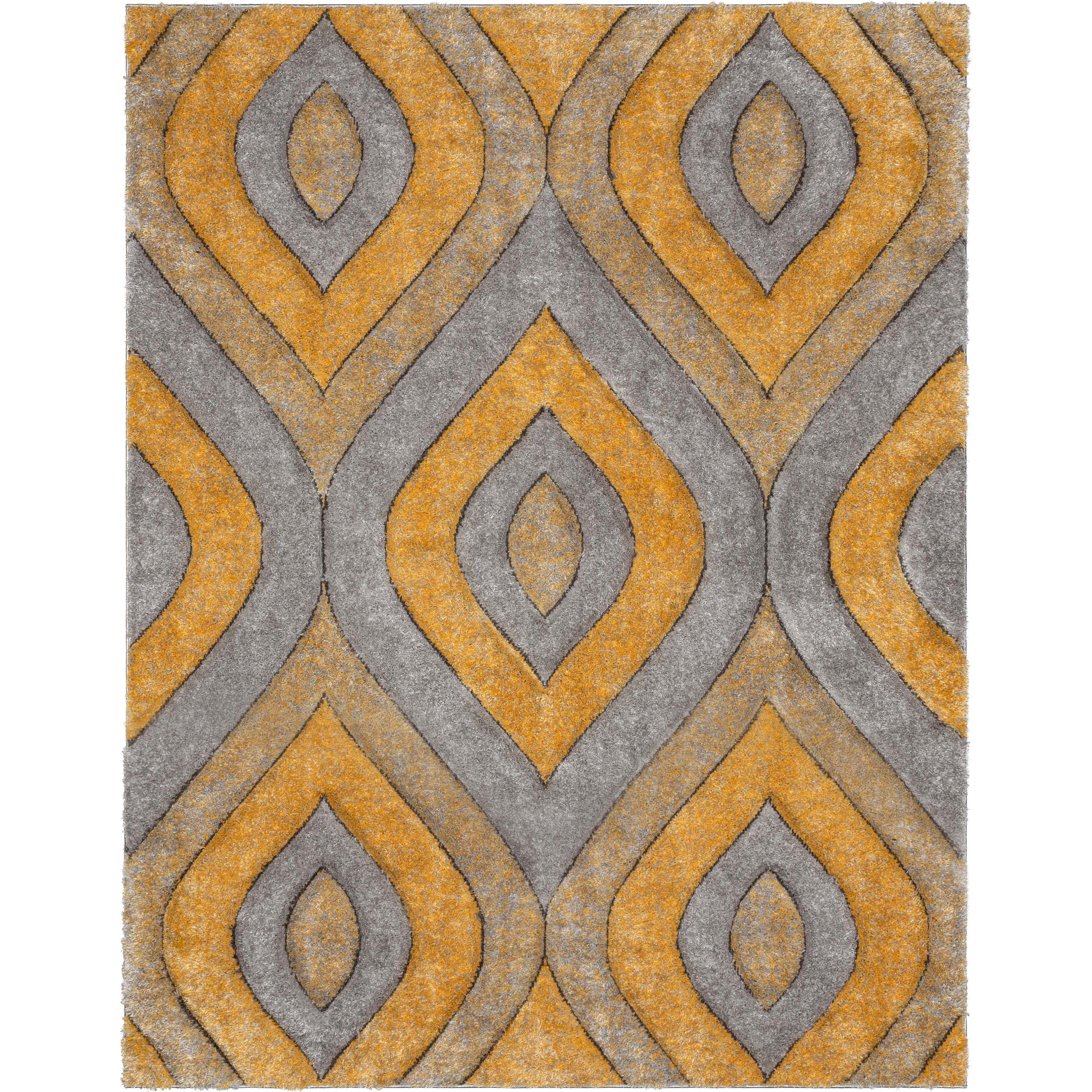 Well Woven San Francisco Malibu Yellow Modern Trellis Ogee 5'3" x 7'3" Shag 3D Textured Area Rug
