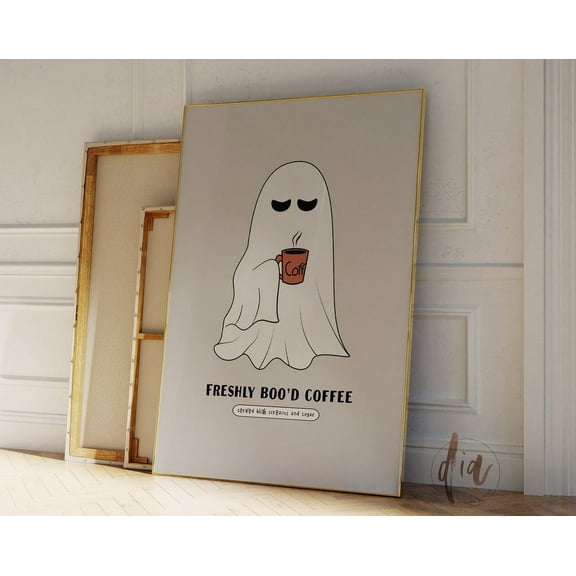 Coffee Lover Print, Trendy Retro Ghost Poster, Freshly Bood Coffee, Funny Kitchen Wall Art, Cute Ghost Able Art Wall Art, Modern Wall Decor, 8x12 UNFRAMED