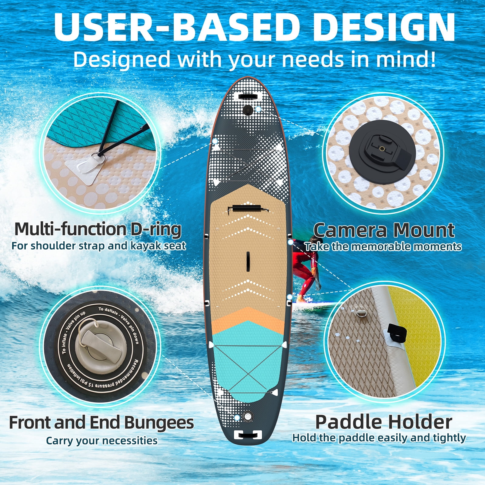 Danrelax 10.5' Inflatable Stand Up Paddle Board SUP Kit with Paddle, Pump, Backpack, Blue