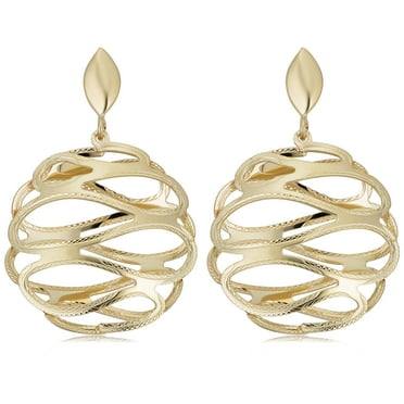 KoolJewelry 14k Yellow Gold Cut-Out Circle Swirl Drop Earrings