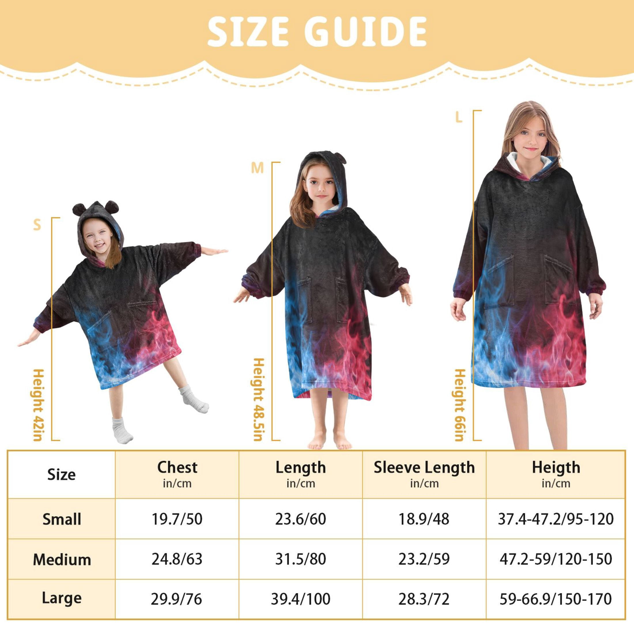 joogoo Wearable Blanket Hoodie Red Blue Flames for Flannel Sherpa Pocket 3-14 YR S