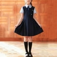 thumbnail image 2 of lcziwo Girls Preppy Pleated Jumper Dress with Short Sleeve Necktie Lapel Shirt 3Pcs Cute School Uniform Outfits for Kids Navy, 2 of 7