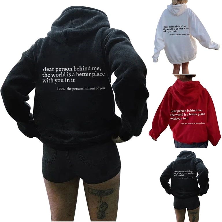 Womens Oversized Hoodie Outwear Funny Sayings Letter Print Back