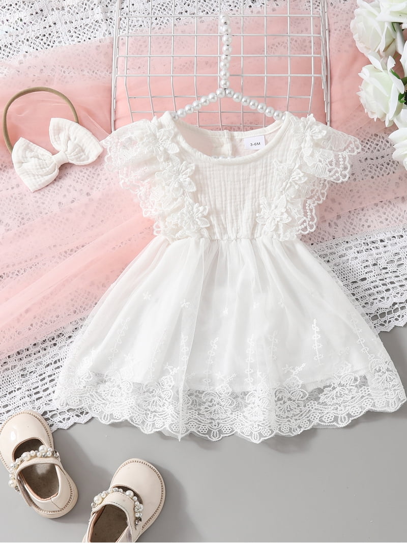 Hirigin Newborn Baby Girl Cotton Linen Dress 3 6 12 18 24 Months Fly Sleeve  Ruffle Lace A-line Princess Dress with Headband - Walmart.com