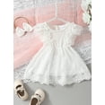 thumbnail image 3 of Hirigin Newborn Baby Girl Cotton Linen Dress 3 6 12 18 24 Months Fly Sleeve Ruffle Lace A-line Princess Dress with Headband, 3 of 8