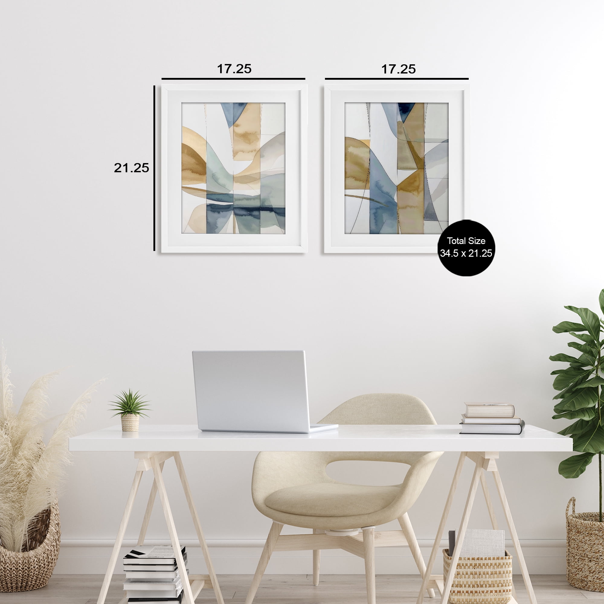 Stupell Industries Balanced Geographic Abstract 2 Piece White Framed Print Under Glass Set, design by Alonza Saunders