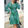 thumbnail image 4 of V Neck Button Front Printed Dress for Women Above Knee Length Green Medium, 4 of 5