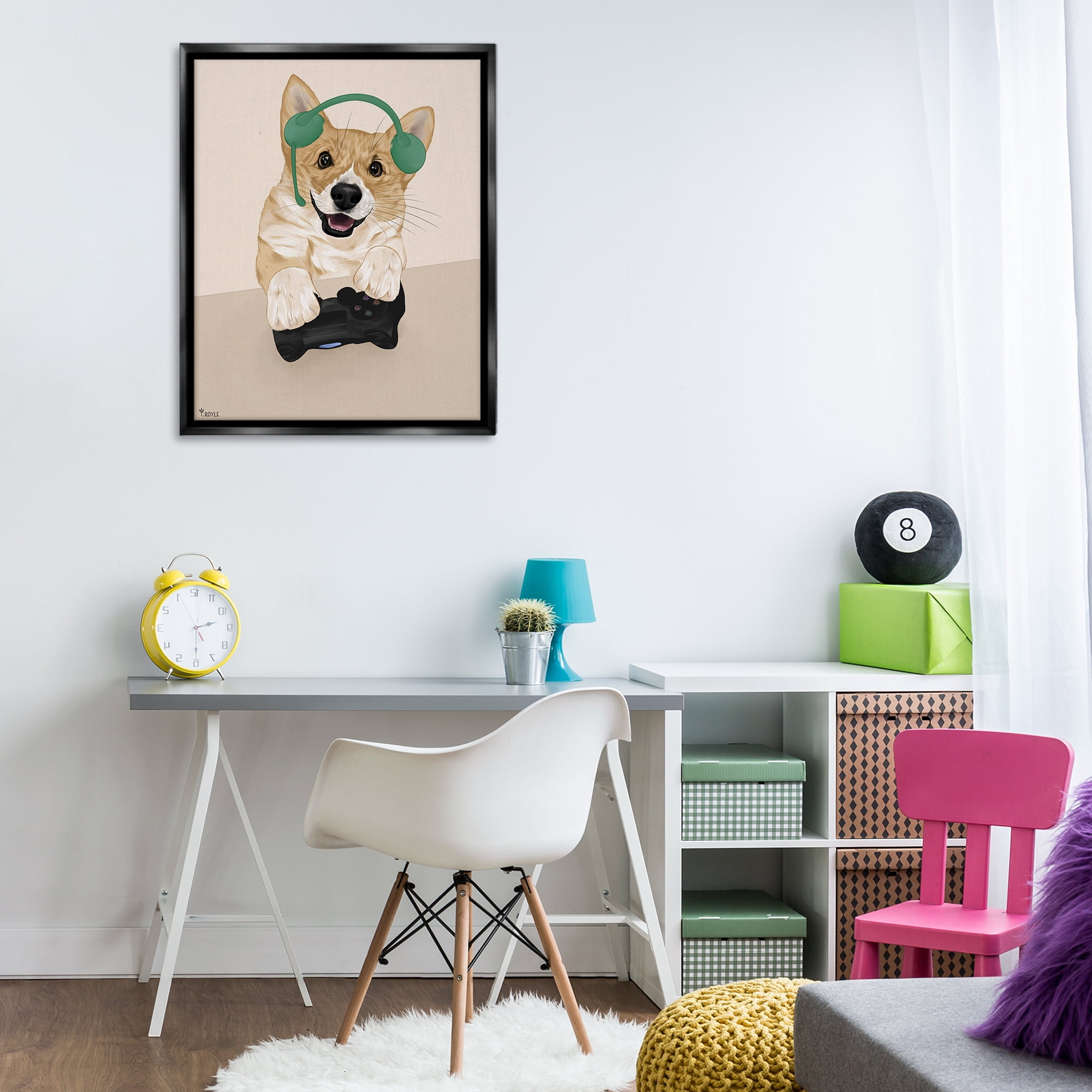 Stupell Industries Happy Gamer Dog Animals & Insects Painting Black Floater Framed Art Print Wall Art, 25 x 31