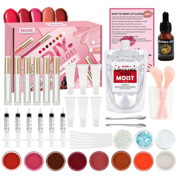 Lip Gloss Making Kit, TSVATE Lip Gloss Kit, Diy Lip Gloss Making Kit, Fun Make Your Own Lipgloss Kids Lip Gloss for Girls, Women, Moisturizing Lip Gloss Base, Jojoba Oil