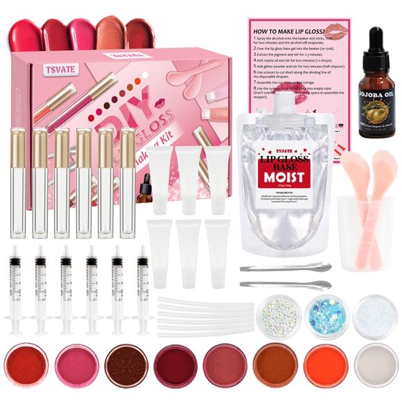 Lip Gloss Making Kit, TSVATE Lip Gloss Kit, Diy Lip Gloss Making Kit, Fun Make Your Own Lipgloss Kids Lip Gloss for Girls, Women, Moisturizing Lip Gloss Base, Jojoba Oil