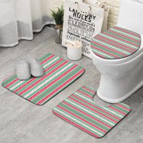 Red and Green Christmas Pattern Bathroom Rugs Sets 3 Piece,Toilet Cover Set,Absorbent Non Slip Bathroom Mats Sets with U-Shaped Contour Rug Toilet Rug Set